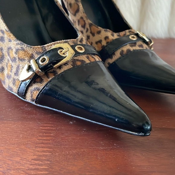 Frederick’s of Hollywood Animal Print Stiletto Heels Leopard Black Patent Sz 7.5 - Picture 4 of 13